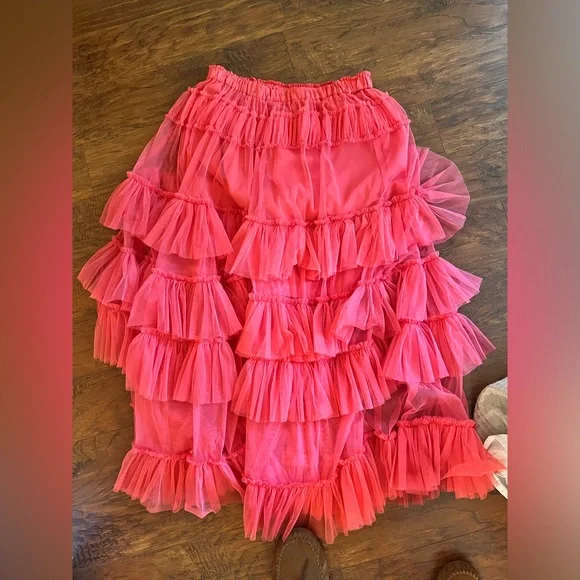 Anthropologie Nikasha Women Tiered Tulle Skirt Preppy Classic Pink Sz L